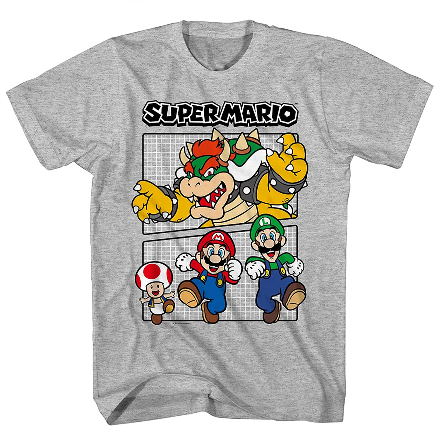 Nintendo Herren Super Mario Shirt – Mario, Luigi, Zelda, Kirby und Donkey Kong Vintage Tee, Heather, Klein