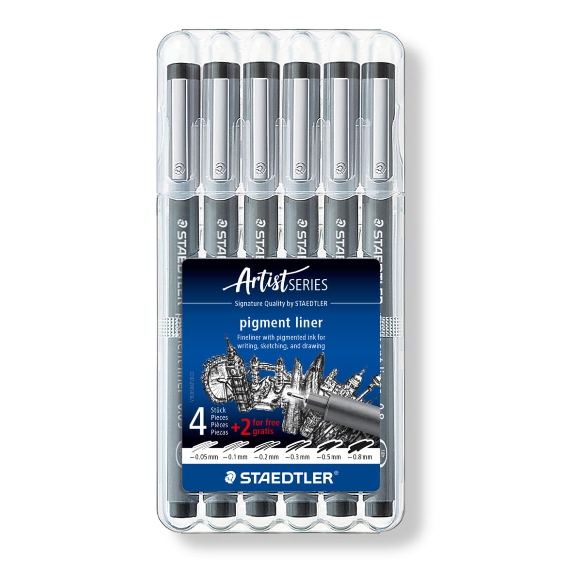 STAEDTLER Pigment Liner 308 Fineliner – Schwarz, 6er Box