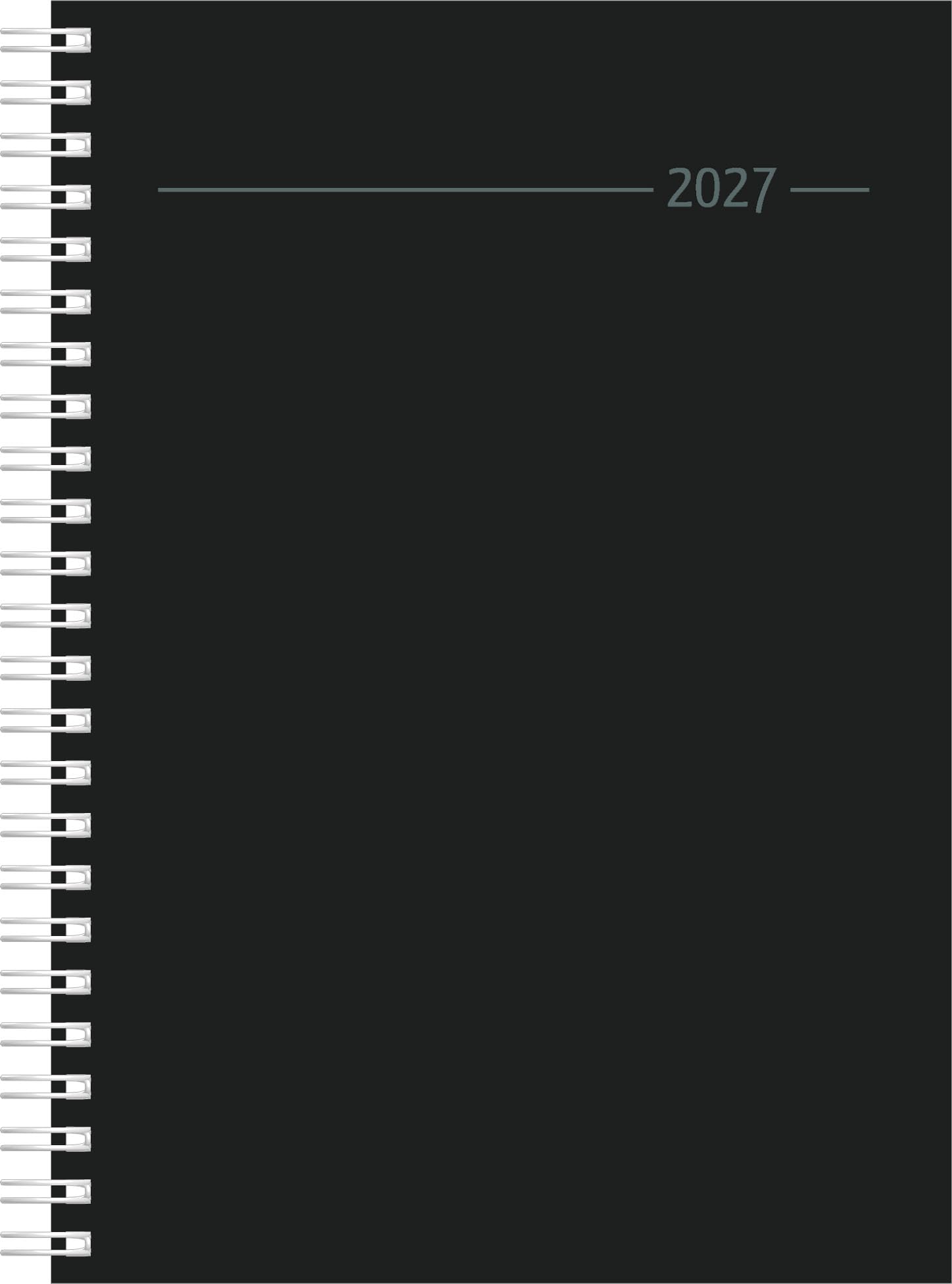 Wochenplaner Balacron schwarz A5 Ringbuch 2027: Wochenkalender A5 (15x21 cm) mit 1 Woche auf 2 Seiten, Ringbindung, Zeiteinteilung 7-22 Uhr & 4-sprachigem Kalendarium für Arbeit & Studium