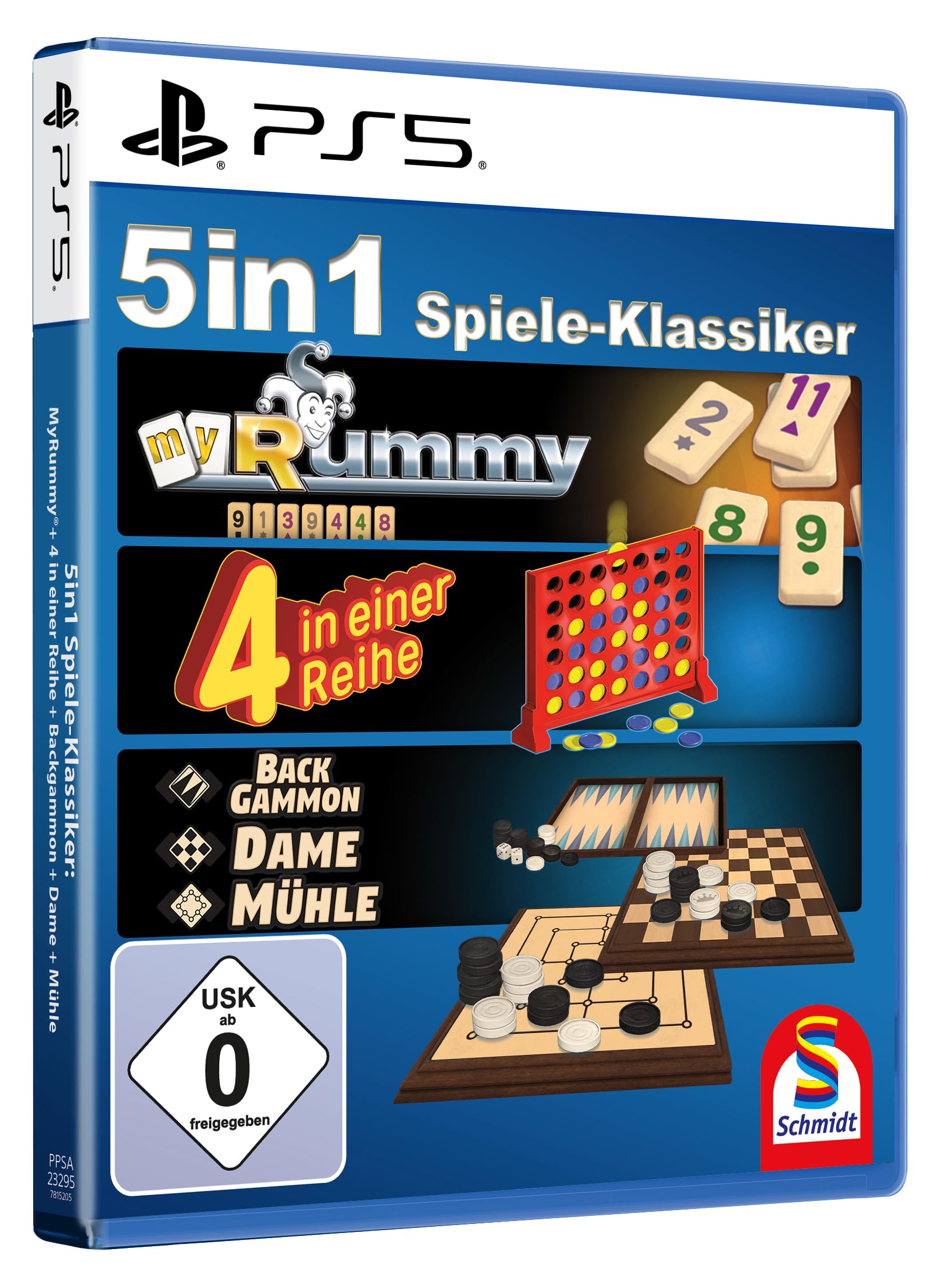 5 in 1 Spiele Klassiker - myRummy - 4 in Reihe - Backgammon - Dame - Mühle - für die ganze Familie für PS5