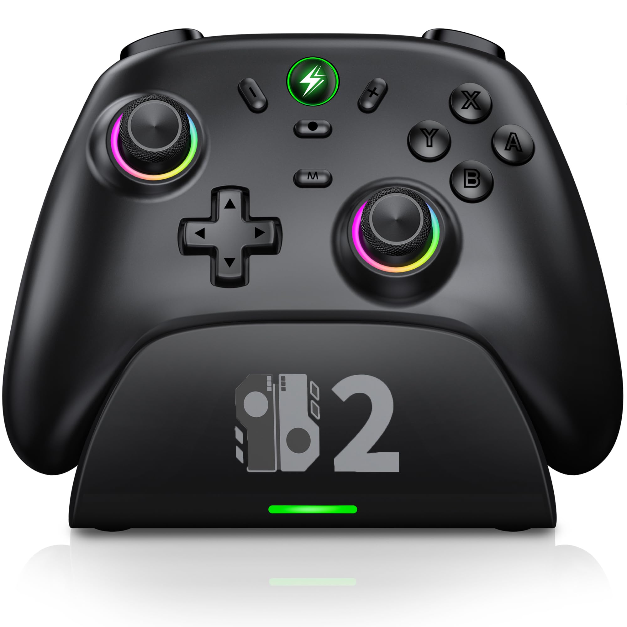 ALEEMTRY Switch Controller Kompatibel mit Switch 2/Switch/Lite/OLED, Wireless Switch Pro Controller mit Ladestation/RGB Hall Effect Joysticks/1000 mAh Akku/Turbo/Dual Vibration