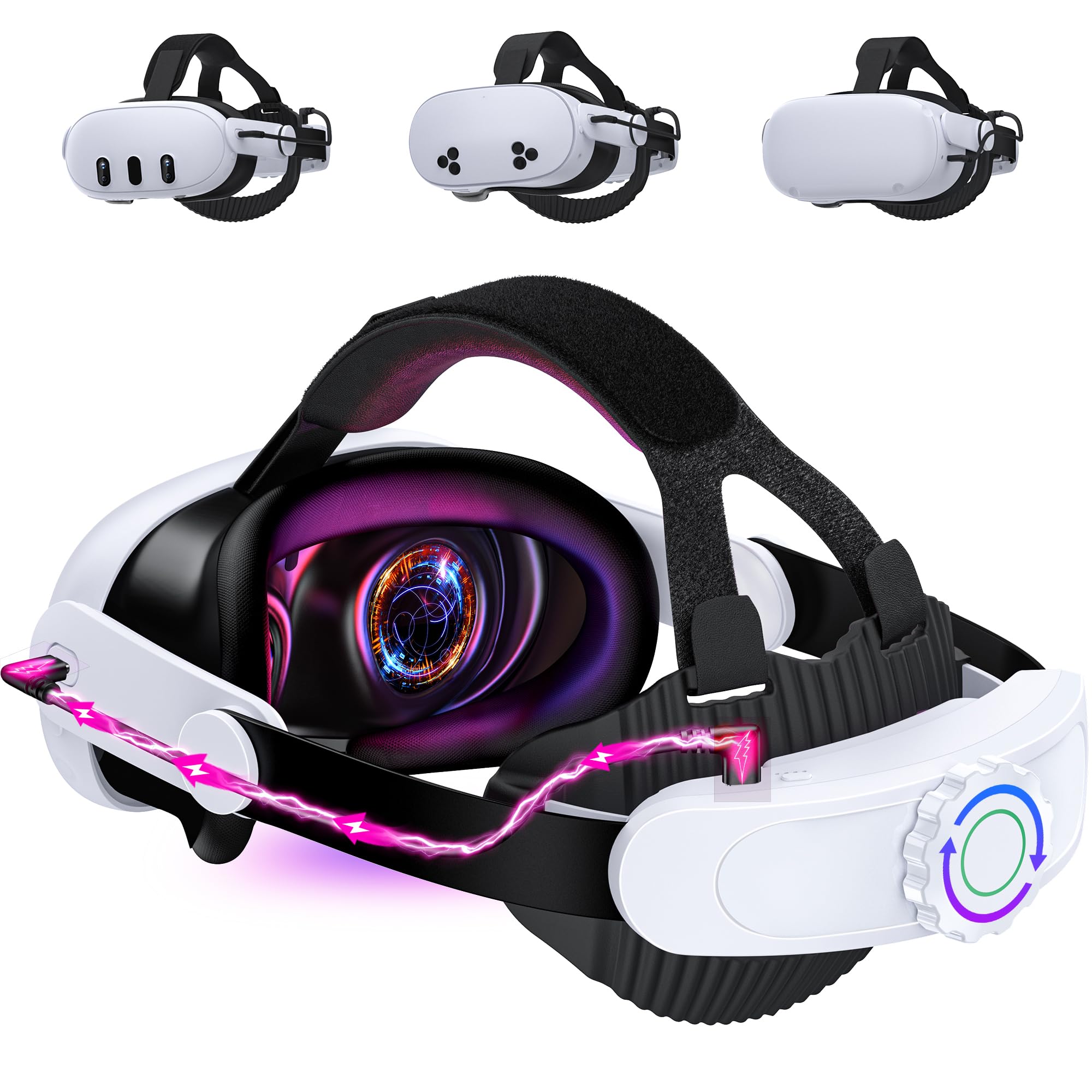 HELLCOOL Komfort Headstrap Kompatibel mit Meta Quest 3S/Quest 3/Quest 2, Head Strap Zubehör für Quest 2/3/3S, Headstrap mit 10000mAh Akku, Reduzieren Sie Gesichtsstress, Leichtgewicht