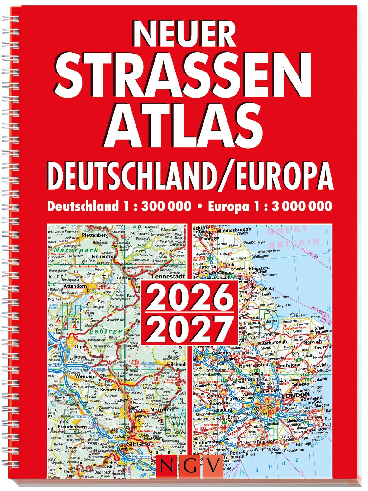 Neuer Straßenatlas Deutschland/Europa 2026/2027: Autoatlas Deutschland 1:300.000 | Europa 1:3.000.000 | Spiralbindung I Straßenkarte